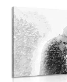 Černobílé obrazy Obraz zamilovaný pár pod jmelím v černobílém provedení