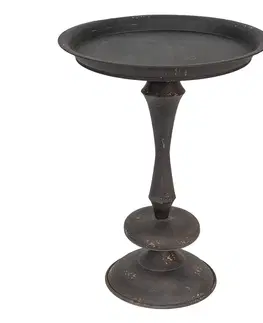 Konferenční stolky Černý antik kovový odkládací stolek Brusio - Ø 49*67 cm Clayre & Eef 5H0617