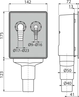 Sifony k pračkám Alcadrain Sifon pračkový podomítkový pro napojení dvou spotřebičů, nerez DN40 a DN50 APS6 APS6