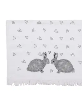 Utěrky Bílý froté kuchyňský ručník s králíčky a srdíčky Bunnies in Love I - 40*66 cm Clayre & Eef TBSL2
