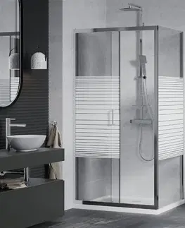 Sprchové vaničky MEXEN/S Apia sprchový kout posuvný 110x100 cm, sklo transparent/pruhy, chrom + vanička 840-110-100-01-20-4010