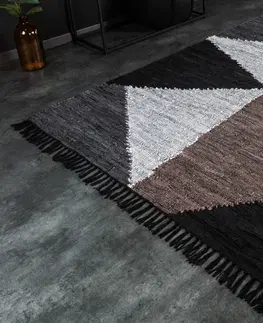 Designové a luxusní koberce Estila Designový kožený obdélníkový koberec Margo s geometrickými vzory hnědé a černé barvy 230cm