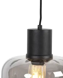 Zavesna svitidla Designová závěsná lampa černá s kouřovým sklem 3-světlo 161,5 cm - Qara