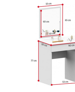 Ložnicové sestavy Expedo Toaletní stolek SPLIT T6, 90x72/142x50, 500x600, bílý, levý