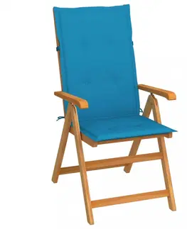 Zahradní židle Skládací zahradní židle s poduškami teak / látka Dekorhome Tmavě modrá