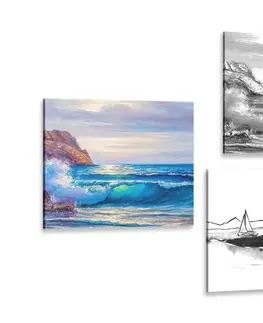 Sestavy obrazů Set obrazů imitace malovaného moře