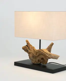Stolní lampy Holländer Stolní lampa Lipari, barva dřeva/béžová, výška 41 cm, len