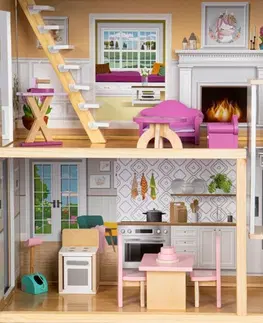 Hračky Velký dřevěný domeček pro panenky s nábytkem