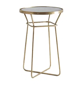 Luxusní a designové příruční stolky Estila Art deco kulatý příruční stolek Centauri s černou mramorovou deskou a zlatou konstrukcí z kovu 62cm A6928