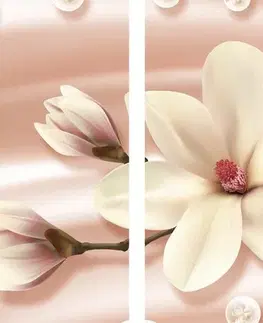Obrazy květů 5-dílný obraz luxusní magnolie s perlami