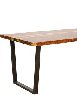 Designové a luxusní jídelní stoly Estila Luxusný moderný jedálenský stôl Resin z masívneho dreva s černými kovovými nožičkami 180 cm