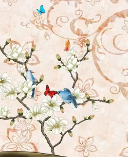 Samolepící tapety Samolepící tapeta vintage zátiší s ptáčky a motýly