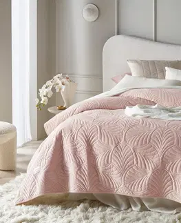 Jednobarevné přehozy na postel Světle růžový velurový přehoz Feel 240 x 260 cm