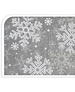 Vánoční dekorace Dekorativní látka Big snowflakes šedá, 21 x 250 cm