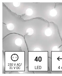LED řetězy EMOS LED světelný cherry řetěz – kuličky 2,5 cm, 4 m, venkovní i vnitřní, studená bílá, časovač D5AC01