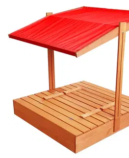 Pískoviště Zavíratelné pískoviště s lavičkami a stříškou červené barvy 120 x 120 cm