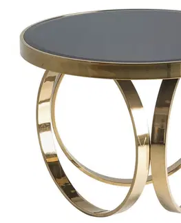 Designové a luxusní konferenční stolky Estila Luxusní art deco kulatý konferenční stolek Arossia s designovou podstavou ve tvaru tří obručí černá zlatá 60 cm