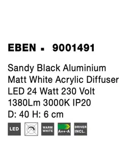 LED stropní svítidla NOVA LUCE stropní svítidlo EBEN černý hliník matný bílý akrylový difuzor LED 24W 230V 3000K IP20 9001491
