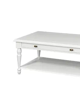 Designové a luxusní konferenční stolky Estila Bílý provence konferenční stolek Belliene z vyřezávaného dřeva s tvarovanými nožičkami a šuplíkem 122cm