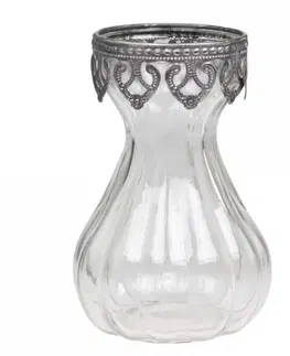 Dekorativní vázy Skleněná dekorační váza s kovovým zdobením Hyacinth -  Ø 9*15cm Chic Antique 74034-00