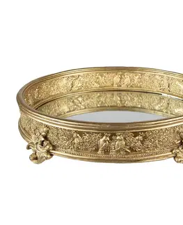 Podnosy a tácy Zlatý antik dekorativní kulatý podnos se zrcadlem - 37*29*8 cm Clayre & Eef 65132