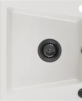Sifony k pračkám MEXEN/S Cesar granitový dřez 1 s odkapávačem 775 x 470 mm, bílá, + černý sifon 6514771010-20-B