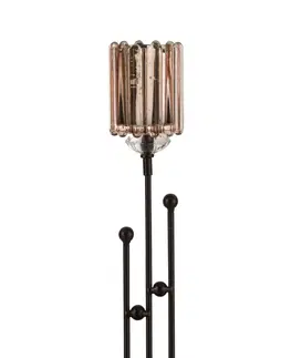 Svícny Černý kovový svícen na čajovou svíčku se skleněnou miskou - 10*10*30cm J-Line by Jolipa 7547