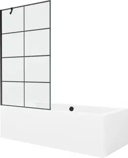 Vany MEXEN/S Cube obdélníková vana 180 x 80 cm s panelem + vanová zástěna 100 cm, černá vzor 550518080X9510007077