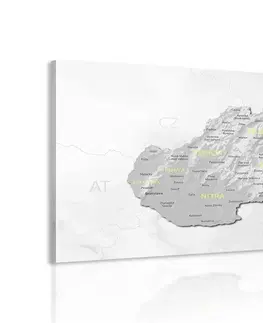 Obrazy mapy Obraz decentní šedo-žlutá mapa Slovenska