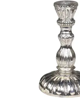 Svícny Stříbrný antik skleněný svícen na úzkou svíčku Groo - Ø 9*14cm Chic Antique 71058412 (71584-12)