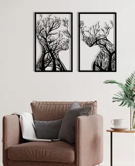 Bytové doplňky a dekorace Hanah Home Nástěnná kovová dekorace Lidské profily ve stromech 86x63 cm černá