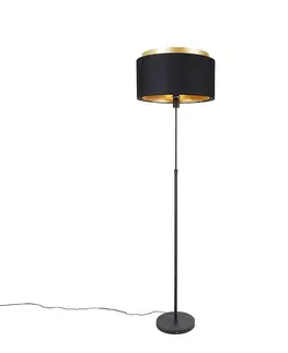 Stojaci lampy Moderní stojací lampa černá se zlatým duo stínem - Parte