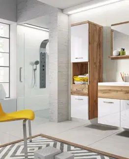 Koupelnový nábytek Expedo Koupelnová sestava LABA s umyvadlem, dub wotan/bílá lesk