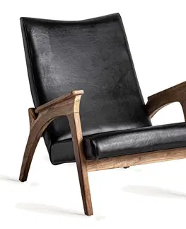 Luxusní a designová křesla a fotely Estila Luxusní moderní černé křeslo Nigel s potahem z pravé kůže a dřevěným rámem 89 cm