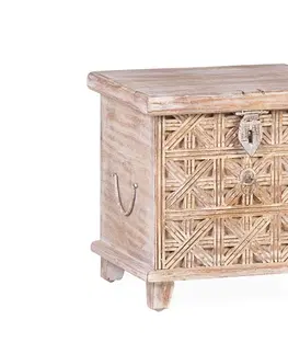 Designové a luxusní noční stolky Estila Orientální noční stolek Keralia z masivního dřeva hnědo-bílé barvy s úložným prostorem 38cm
