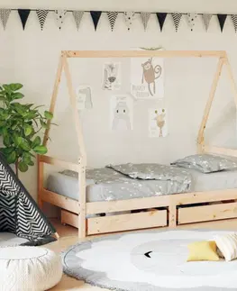 Dětské pokoje Dětská postel se zásuvkami 80 x 160 cm masivní borové dřevo