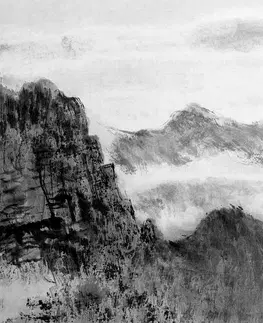 Černobílé obrazy Obraz tradiční čínská malba krajiny v černobílém provedení