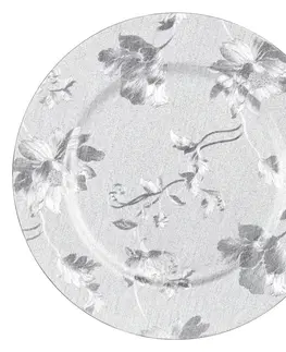 Talíře DekorStyle Dekorativní talíř s květinovým vzorem Milie 33 cm stříbrný