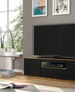 Televizní stolky Televizní stolek AURA 150 cm univerzální dub artisan, černý mat