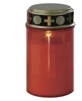 LED osvětlení na baterie EMOS LED hřbitovní svíčka červená, 2x C, venkovní i vnitřní, teplá bílá, senzor DCCV20