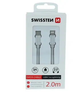 Elektronika SWISSTEN Kabel USB-C Lightning textilní 2 m 3A, stříbrná