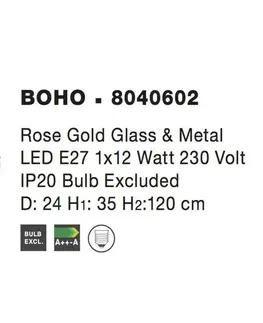 Designová závěsná svítidla NOVA LUCE závěsné svítidlo BOHO růžově zlaté sklo a kov E27 1x12W 230V IP20 bez žárovky 8040602