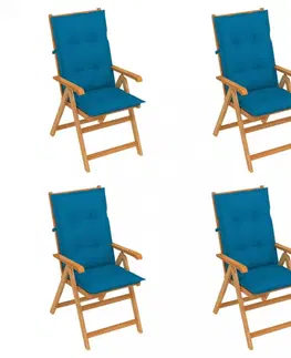 Zahradní židle Skládací zahradní židle 4 ks s poduškami Dekorhome Světle modrá