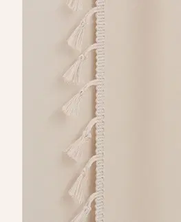 Jednobarevné hotové závěsy Krémový závěs LARA na stříbrná kolečka se střapci 140 x 250 cm