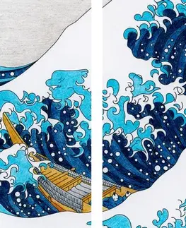 Obrazy přírody a krajiny 5-dílný obraz reprodukce Velká vlna z Kanagawa - KACUŠIKA HOKUSAI