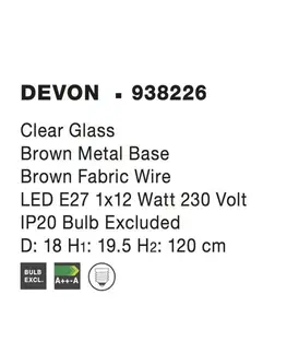 Moderní závěsná svítidla NOVA LUCE závěsné svítidlo DEVON čiré sklo hnědá kovová základna hnědý kabel E14 1x5W IP20 bez žárovky 938226