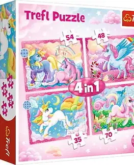 Hračky puzzle TREFL - Puzzle 4v1 - Jednorožci a kouzla