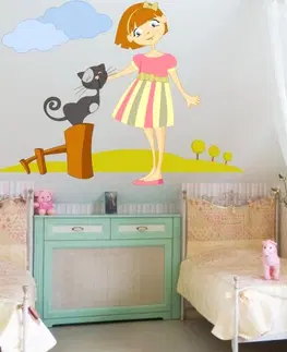 Samolepky na zeď Samolepky na zeď pro holčičky - Holčička s kočkou