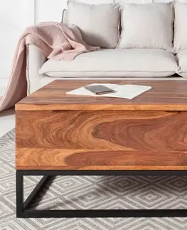 Designové a luxusní konferenční stolky Estila Industriální vyklápěcí konferenční stolek Makassar z masivního palisandrového dřeva a kovu