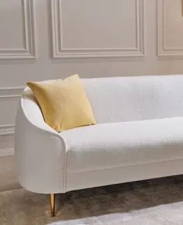 Luxusní a designové sedačky Estila Art deco designová sedačka Sintra s boucle potahem bílé barvy na zlatých nožičkách 205cm